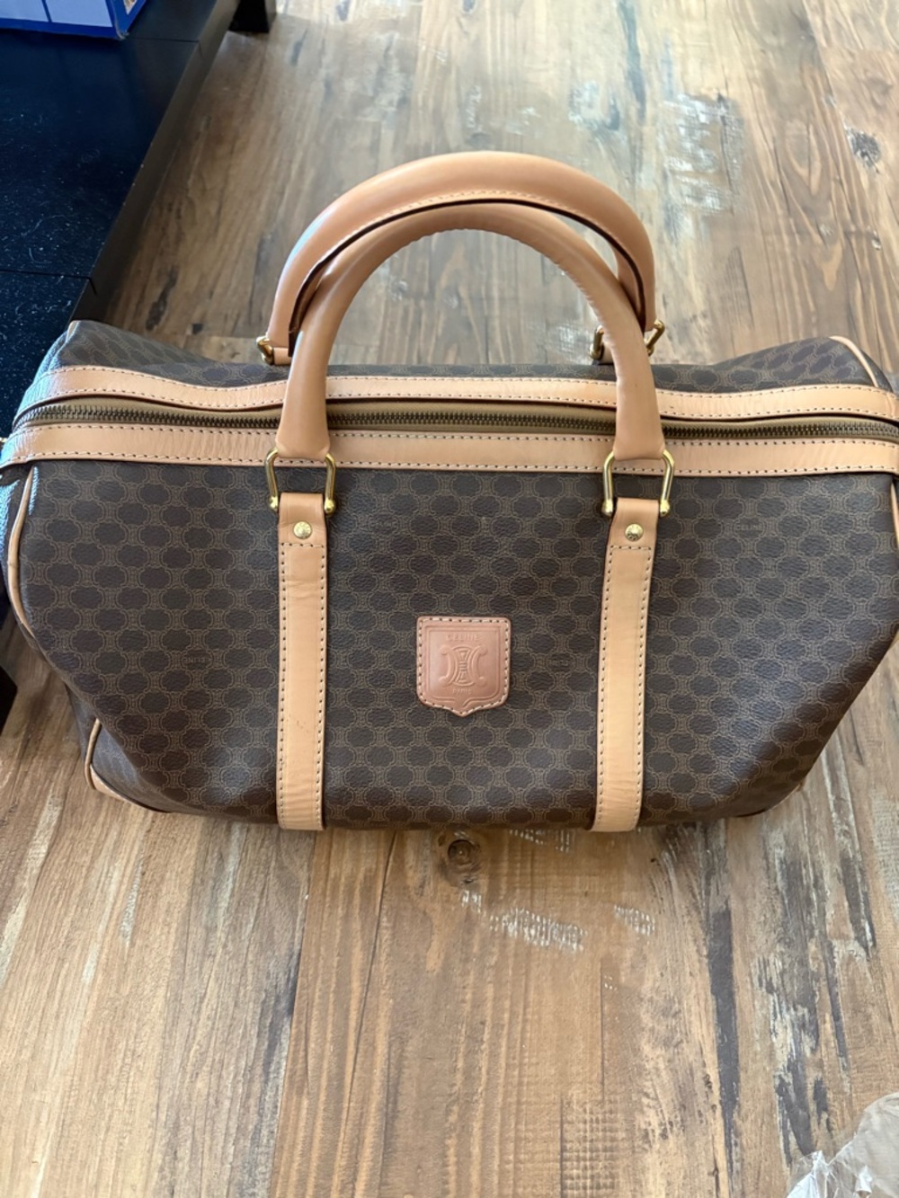 Celine Brown Monogram Travel Tote with Tan Trim - Picture 5 of 6